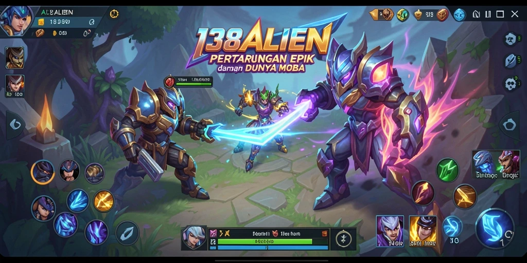Tampilan gameplay seru dalam 138ALIEN, aksi MOBA mendebarkan.
