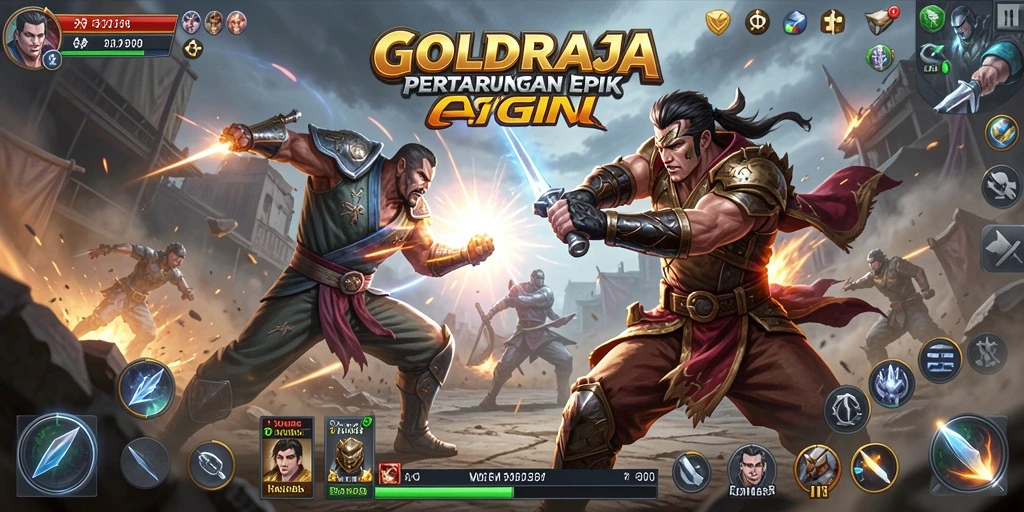 Screenshot gameplay GOLDRAJA yang menunjukkan aksi pertarungan yang intens.