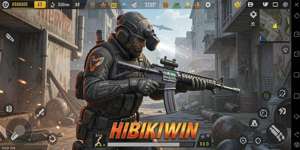 Screenshot HIBIKIWIN menampilkan aksi tembak-menembak yang memukau.