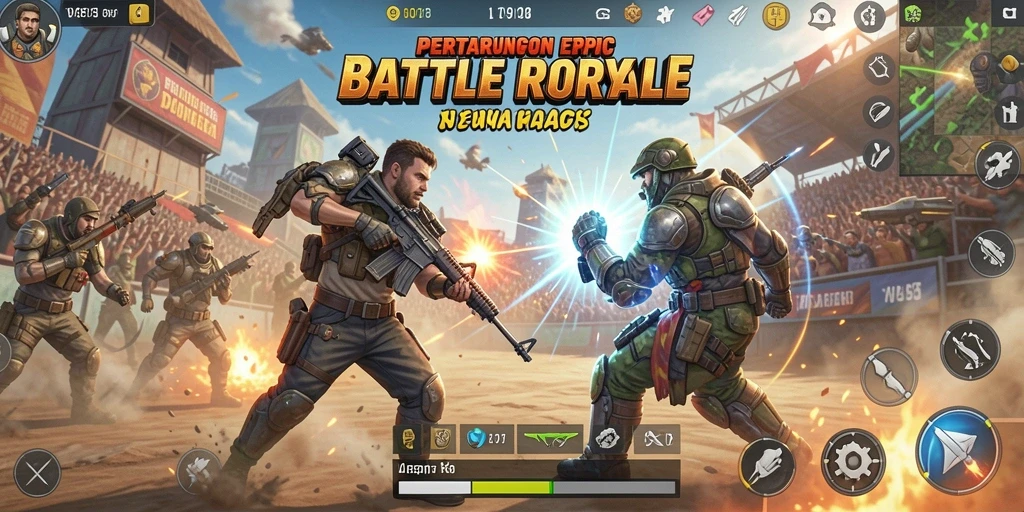 Tangkapan layar gameplay V98 menampilkan aksi Battle Royale yang dramatis.