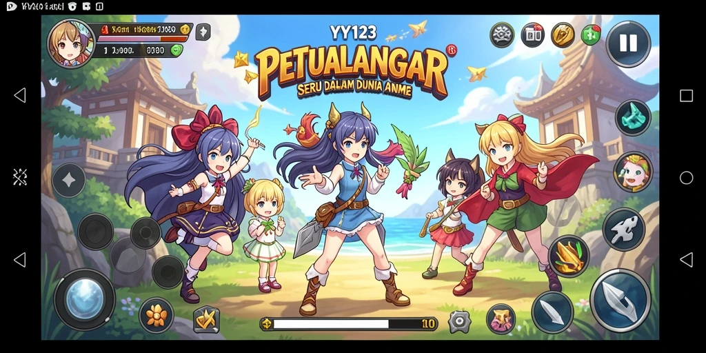 Gameplay YY123 yang penuh warna dan karakter Anime ikonik.