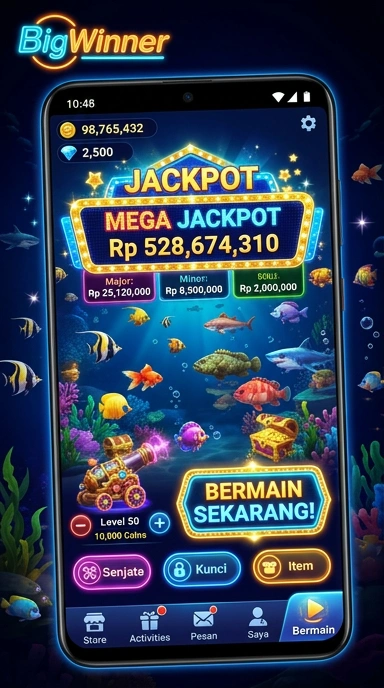 Tampilan antarmuka pengguna aplikasi bigwinner yang menarik.